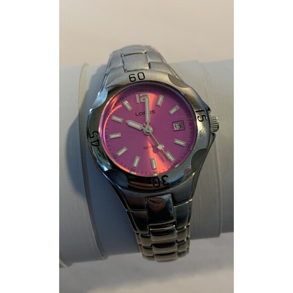 Vtg Lorus Quartz Watch Women’s Teens Pink Face Water Resistant Date Silver Tone main image 5